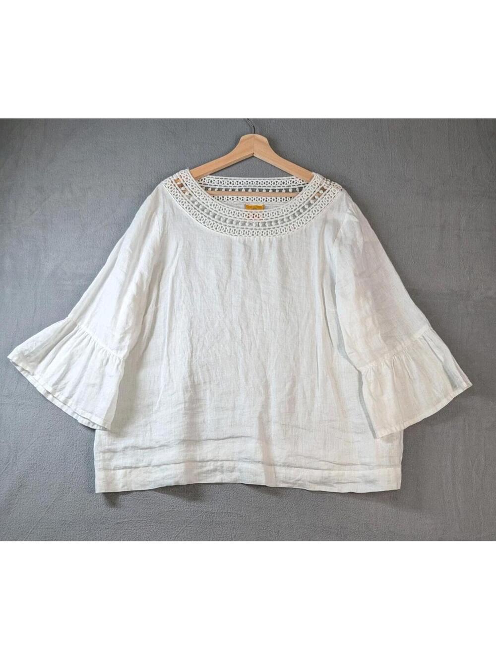 Boho Crochet Yoke White Linen Top